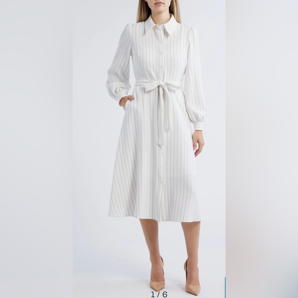 Julia Jordan White Striped Long Sleeve Dress